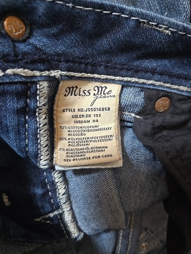 Miss Me Loose Saddle Stitch Border Bootcut Jean Tall Women 29x34 Low Rise Blue - Picture 11 of 11