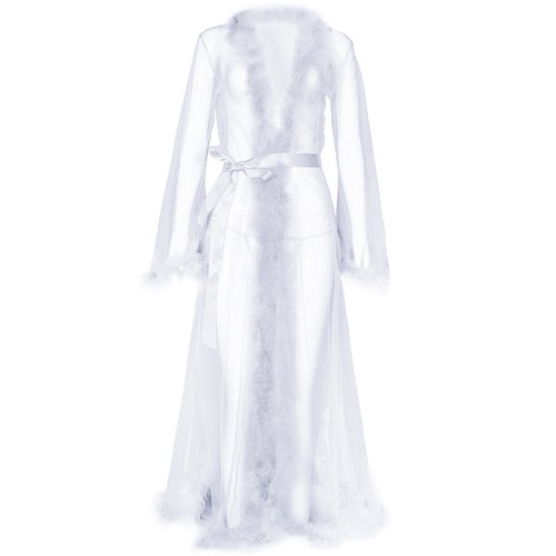 Sexy See-through Mesh Long Sleepwear Robe with Belt Sheer Lingerie Dress Gown - Picture 14 of 24