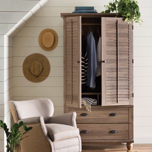 Salt Oak Finish Storage Armoire 2 Drawers Home Bedroom Furniture Image Is Loading Salt Oak Finish Storage Armoire 2 Drawers Home