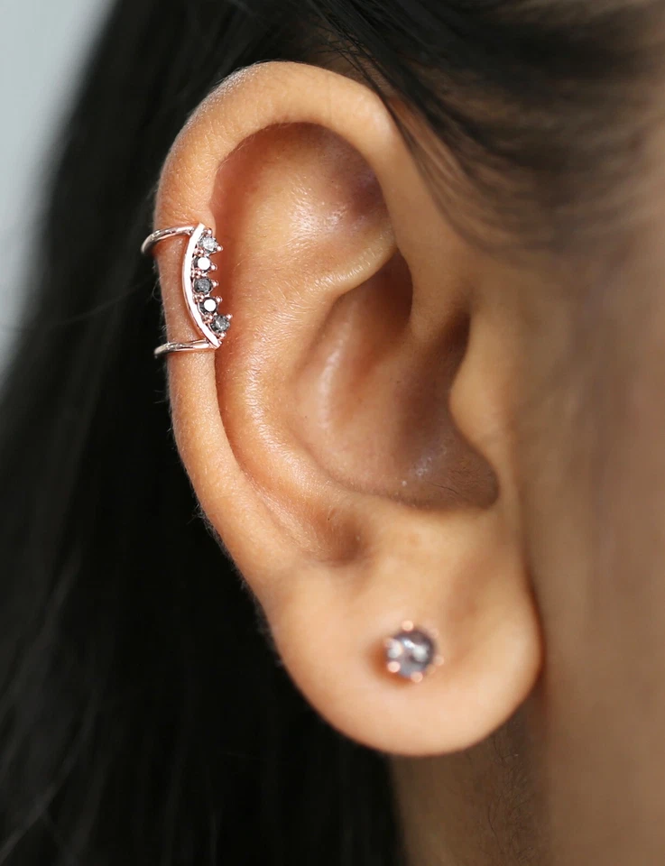 Brazalete redondo negro gris diamante oreja oro amarillo blanco rosa 14K KD1072 Foto 4 de 4