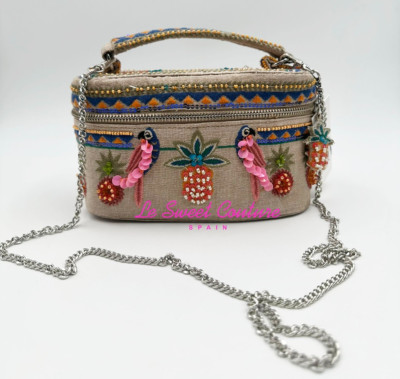 ZARA WOMAN NWT SS25 BEADED RIGID BAG ECRU CLUTCH BOX PARROTS