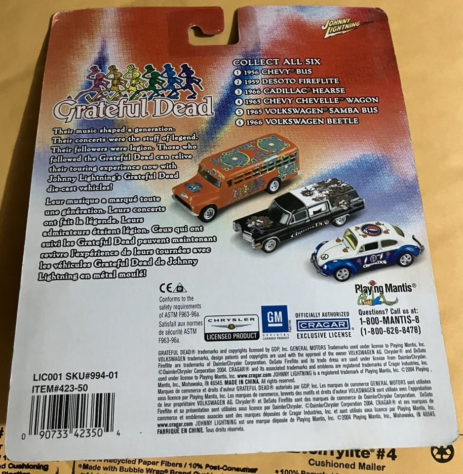 🚘 2004 Johnny Lightning Grateful Dead 1965 VW Samba Bus #2 como nuevo en tarjeta Foto 4 de 4