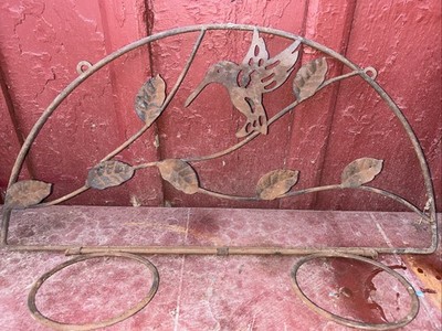 Vintage 24x12 Folding Hummingbird Wrought Iron Hanging Flower Pot Holder 24x12