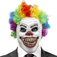 Clown Mask with Wig Moving Jaw Latex Full Head Scary Horror Mask Fancy Dress for