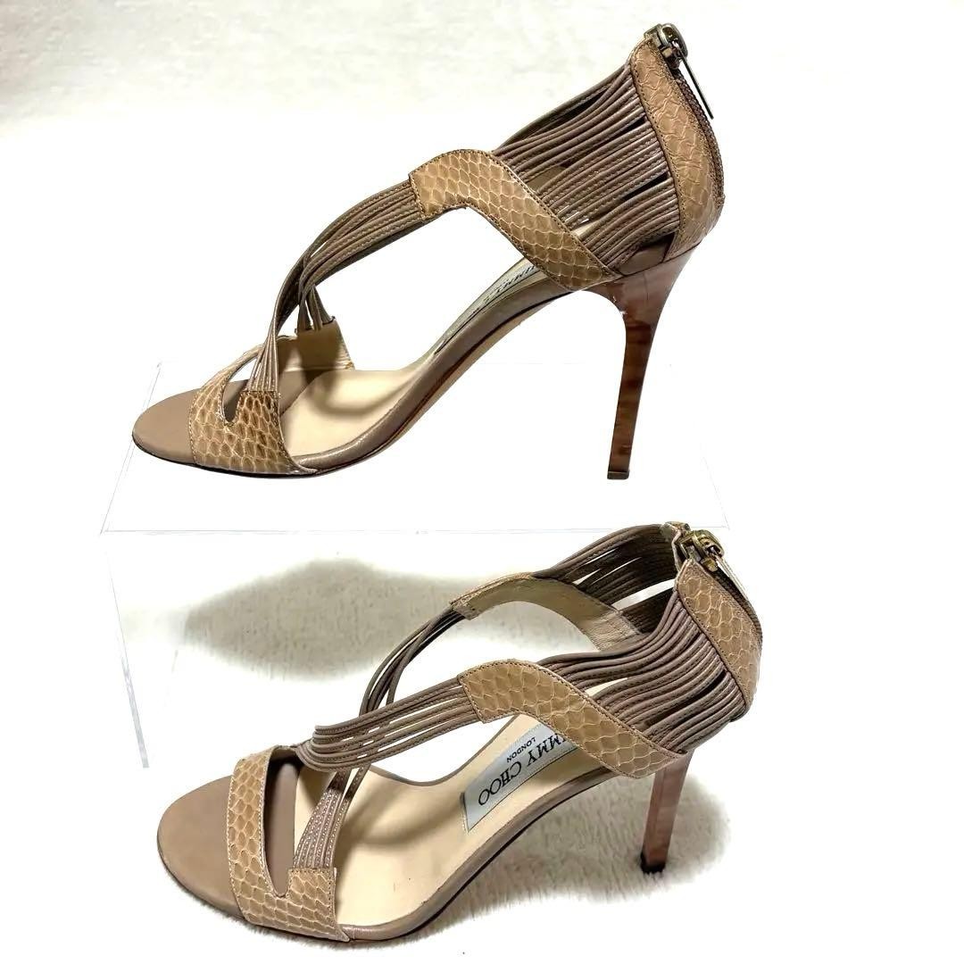 Rare Jimmy Choo Beige Python Embossed Strap Heels… - image 3