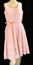 SLNY Fashions Size 8 Belted Sleeveless Sheer Layered Pink A Line Garden Dress
