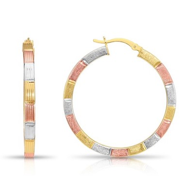 Tri-Color Gold Square Tube Creolen 925 Sterling Silber Rund Creolen