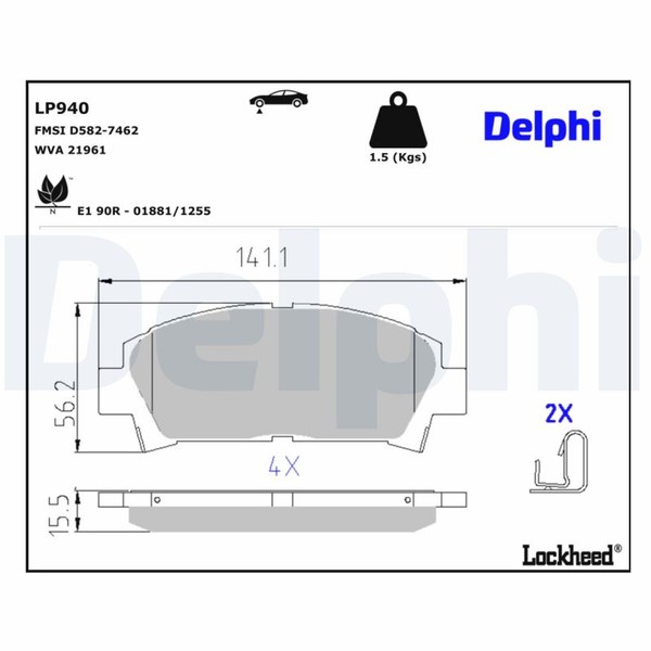 Bremsbelagsatz Scheibenbremse Delphi LP940 FüR Avensis Toyota Carina Liftback 2-image