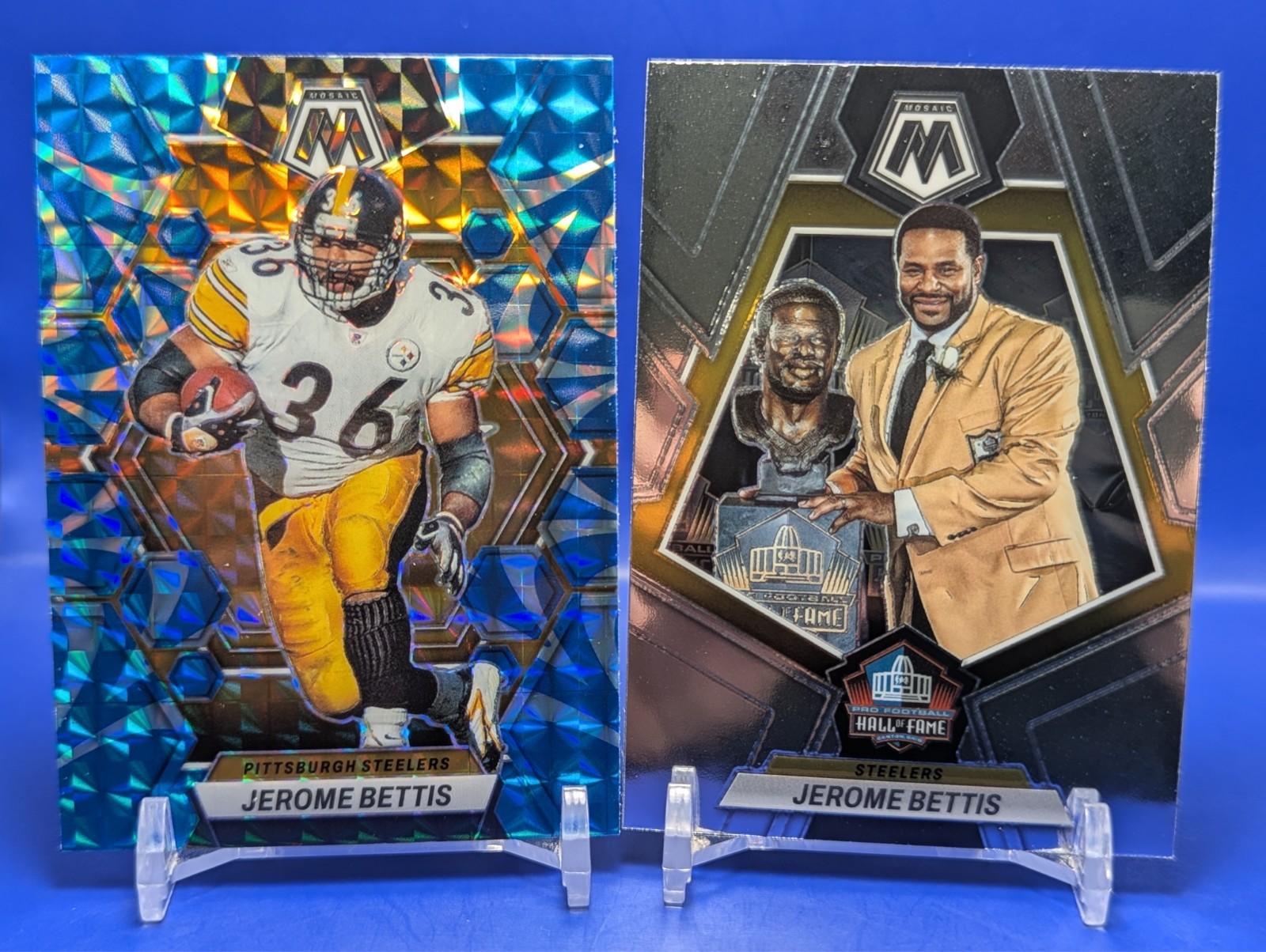 Jerome Bettis 2 Card 2023 Panini Mosaic Hall Of Fame #279 + Blue Reactive #209