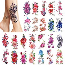 24 pieces Women Temporary Tattoos Large Flowers , Bright Colored Fake Tattoo St