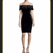 H by HALSTON Black Velvet Off or On Shoulder Fitted Stretch Party Dress MED NWT