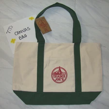 New Trader Joe's Heavy Duty Canvas Green Red Reusable Shopping Large Tote Bag