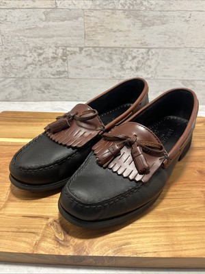Sebago Womens Sz 9 Black / Brown Leather Loafer Slip On Kiltie Tassel Shoes -EUC