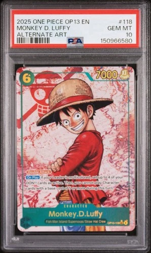 2025 ONE PIECE MONKEY D. LUFFY OP13-118 SEC ALT ART PSA 10 💎 ENGLISH CARD
