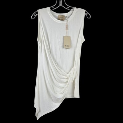 Elie Tahari Twist Front Asymmetric Sleeveless Tunic Viscose Blend Ivory Sz M NWT