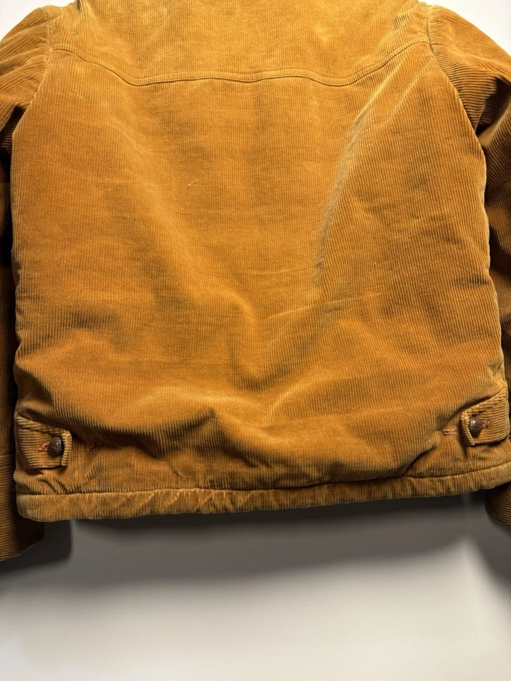 Vintage 1960s Distressed Corduroy Jacket Zip up, Quilted Liner - Image 4 of 4