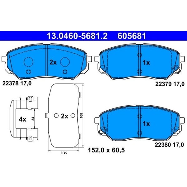 ATE 13.0460-5681.2 Bremsbelagsatz FüR KIA Hyundai Sorento Santa FE UM TM TMA-image