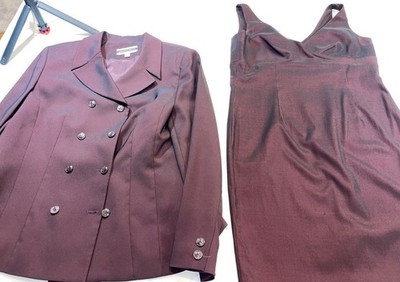 DESIGNER AMANDA SMITH MAROON 2 PIECE DRESS AND STRETCH JACKET sz14 DRESS sz12