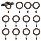12Pcs 1.77" ID 0.49" t Wooden Curtain Rod Rings with Drapery Clips, Dark Brown