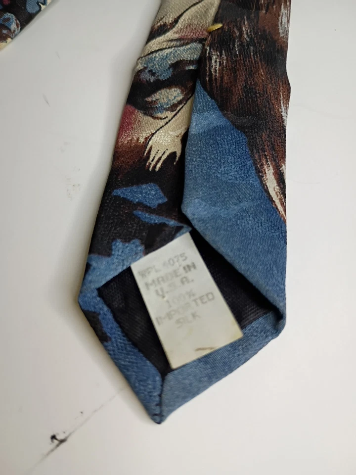 Gravata vintage 1992 King Kong estampa de leopardo caprichosa filme americano clássico seda - Imagem 4 de 4