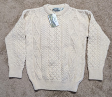 NWT Aran Crafts Sweater Irish 100 Wool Crew Neck Fisherman's Cream Size S