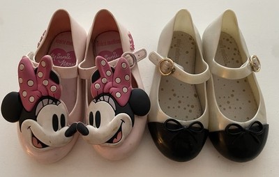 2 Pair of Mini Melissa Shoes Sweet Love Cap Toe and Minnie Mouse Size 9