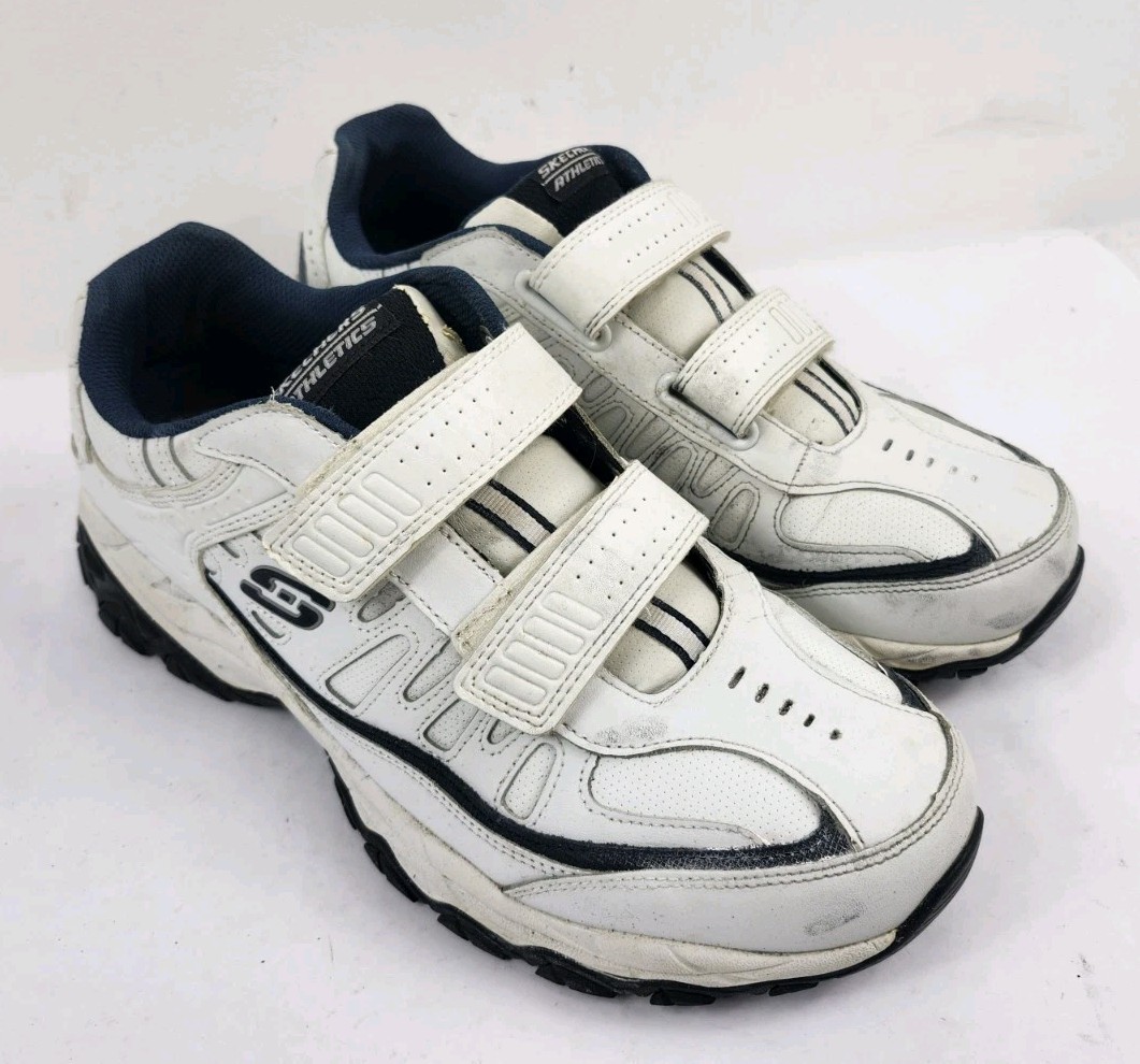 Skechers Mens Size 11 EW White Memory Foam Trainers Strap Up Shoes