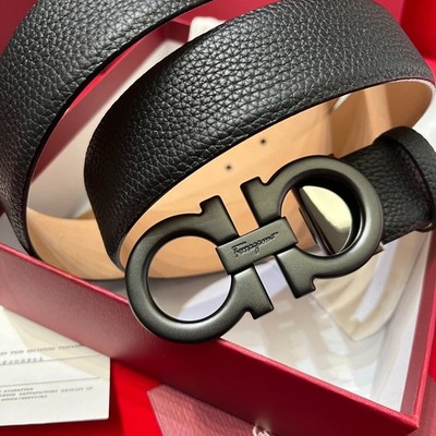 Ferragamo belt authentic men's black buckle Gunmetal