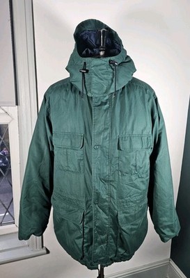 Vintage Eddie Bauer Gänsedaunenjacke Ridge Line Herren Large/XL grün mit Kapuze