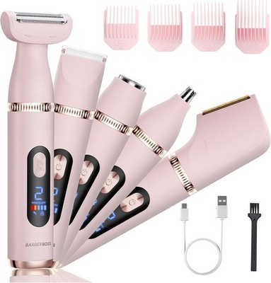 BarberBoss 5-in-1 Damen Elektrorasierer, Dual-Speed Trimmer mit LED-Display, 