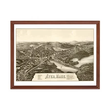 Old Map of Ayer, MA 1886 - Vintage Ayer Massachusetts Art