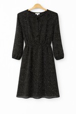 Warehouse Black Polka Dot Midi Dress – Long Sleeve Tie Neck – Size UK 14  .