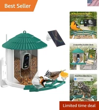 Smart Solar-Powered Bird Feeder with AI Camera & 5MP Night Vision - Forest Green