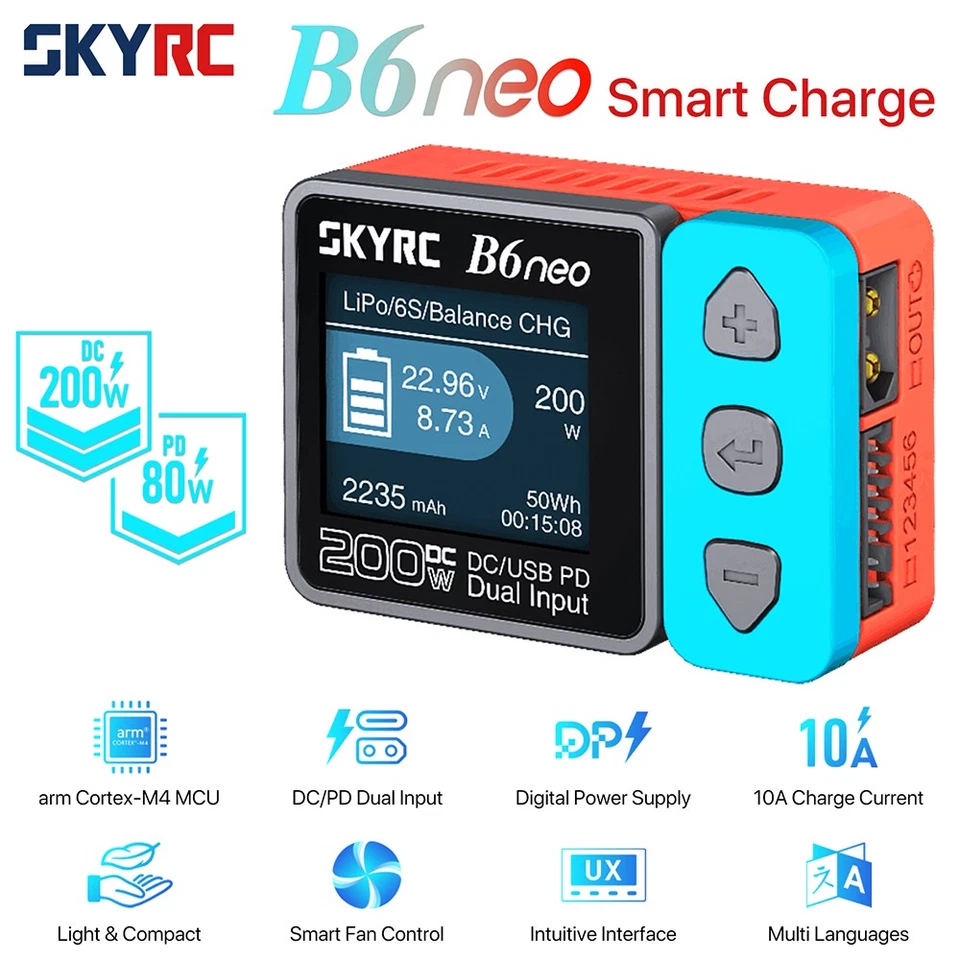 Cargador inteligente SkyRC B6neo DC 200W PD 80W LiPo cargador de equilibrio de batería descargador Foto 4 de 4