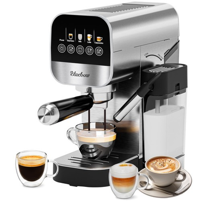 #ad Bluebow Espresso Coffee Machine 20 Bar Pressure Silver with Auto Milk Frother $84.00