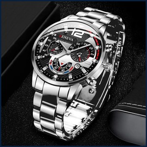 Fashion Men's Watches Stainless Steel Band Analog Quartz Wristwatch with