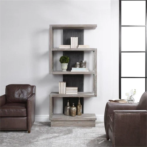 Uttermost Nicasia Modern Elm Wood Etagere in Light Gray Finish - Picture 3 of 9