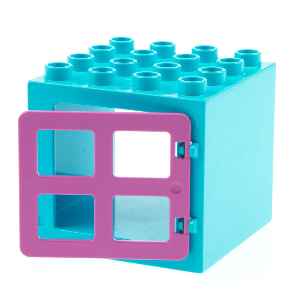 1X Lego Duplo Window 4X4X3 Light Azure Blue Cube Door 1X4X3 Pink 90265 11345
