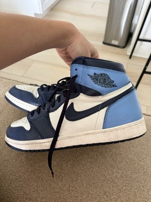 Nike Air Jordan 1 Mid Men s Colorblock Mid Top Lace-Up Sneakers Blue White Black