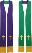 BLESSUME Church Clergy Pastor Reversible Stole Green and Purple 2