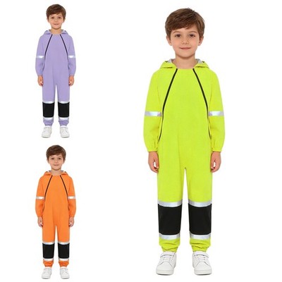 Kids Raincoat Boys Girls Rain Suit Reflective Strips Hooded Rainy Day Rainwear
