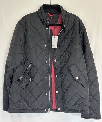 NWT Robert Graham Sz Large Men s Black Quilted Field Jacket Burgundy Lining