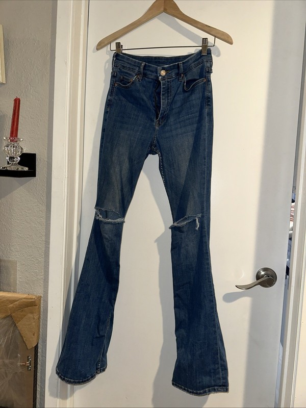 H&M &Denim Jeans Mini Flair High Waist Distressed Size 27