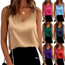 Ladies Strappy Satin Silk Vest Cami Summer Holiday Sleeveless Casual Blouse Top