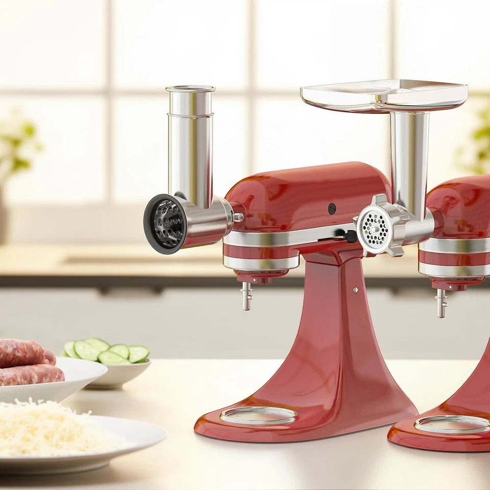 Molinillo de carne y accesorio trituradora rebanadora de acero inoxidable para soporte KitchenAid Foto 2 de 4