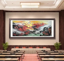Chinese landscape painting office decorative frameless hand-drawn Eastern Art