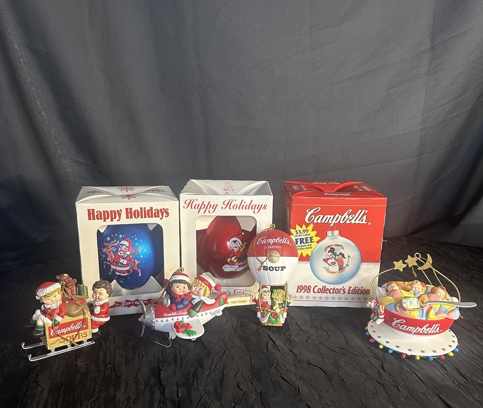 Vintage Campbell's Soup Holiday Ornaments Collectible Lot Of 7