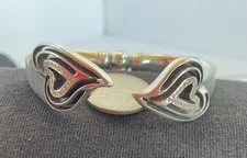 Brighton Double Heart Bangle Cuff Silver Bracelet Rhinestones