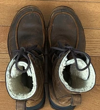 UGG Sahale Brown Leather Vibram Sherpa Combat Boots, Waterproof, Men Size 9