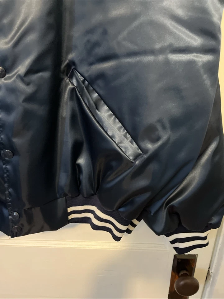 New Vintage NOS Nylon Satin Jacket Bomber 3XL Navy Cardinal Coat Lined Blank - Image 4 of 4